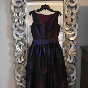 Tahari Ladies High-Low Fit & Flare Black & Purple Dress Size 4